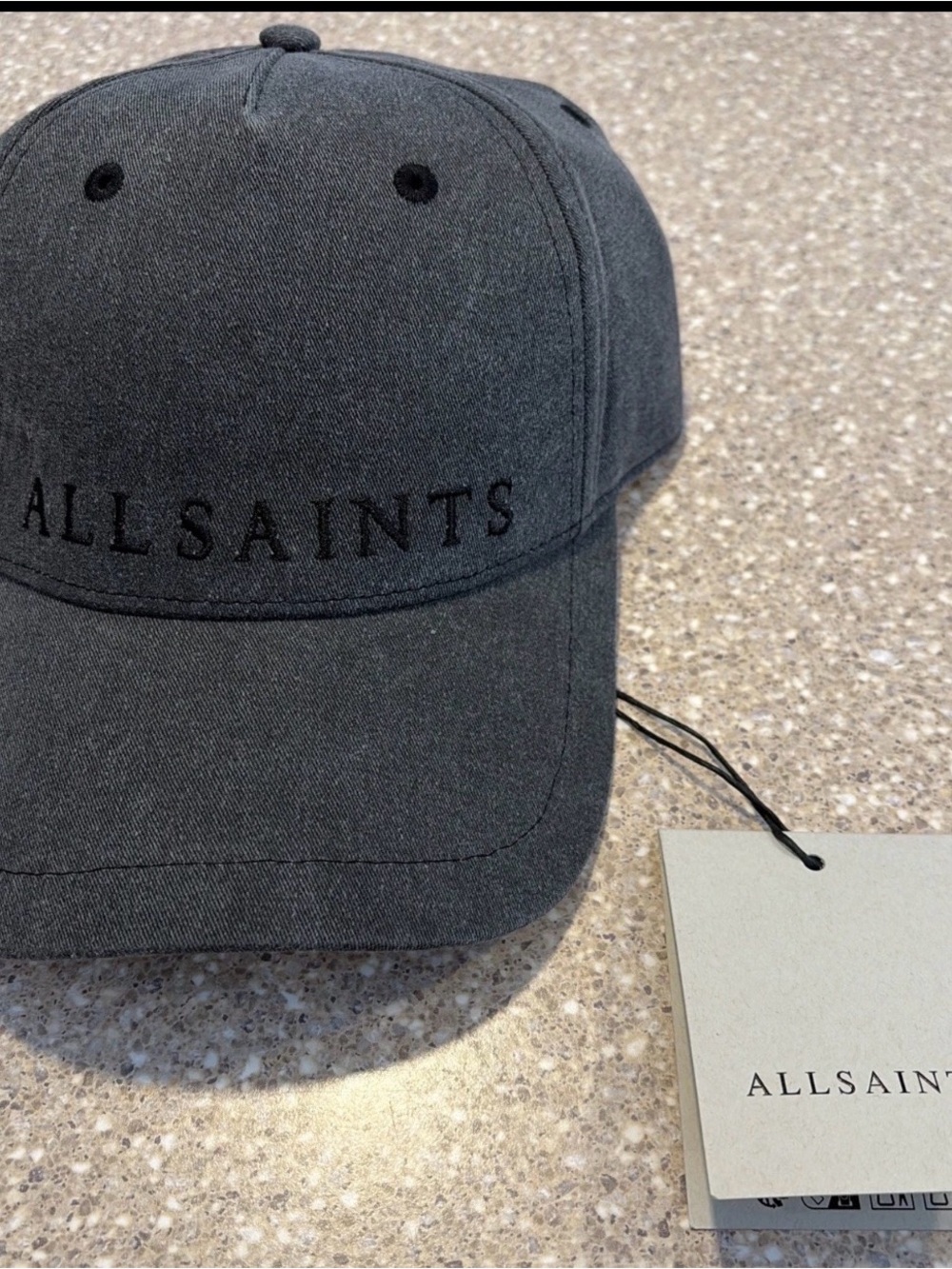 NWT ALLSAINTS Large Logo Baseball Cap Hat Leather Strap Washed Black Unisex $59